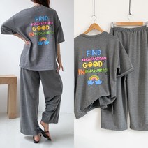 수니베 파인 반팔 통바지 세트 봄 여름 빅사이즈 루즈핏 데일리 캐쥬얼 홈웨어 잠옷