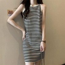 여자 여름 원피스 단가라 골지 민소매 수입 끈나시 나시 여성