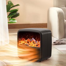 [00HOU] 벽난로 히터 미니 온풍기 탁상용 불멍 캠핑 난로 가정용 1500W, 블랙
