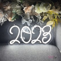 네온간판 2023 네온 사인 LED 벽걸이 방 장식 숫자 조명 램프 재미있는 홈 스토어 게임 벽, 07 ice blue_01 35X18cm USB