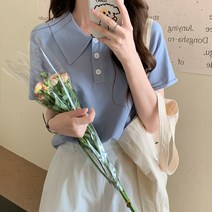 봄여름 빈티지 넥 코디 반팔 니트 여자 상의