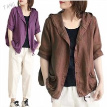 TANC여성 린넨 바람막이 점퍼 후드 반팔자켓 빅사이즈