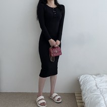 VANANA2 국내제작 여성 똑딱이 버튼 슬림핏 골지 롱 타이트핏 원피스