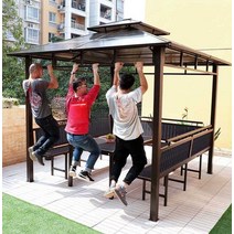 야외 정자 바베큐장 원두막 단독주택 정원, 3x3 미터  + 3좌석 + 커튼 (기둥 8cm)