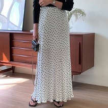예쁘고 편한 데일리 롱치마 플리츠 도트 롱스커트 (블랙 아이보리)