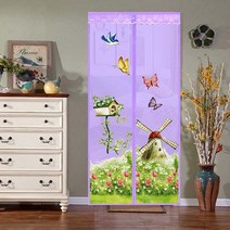 부속자재 건축 홈 개조 핸즈프리 마그네틱 모기장 도어 스크린 메쉬 자동 폐쇄 모기 곤충 플라이 버그 커튼 네트 사용자 정의 크기, [06] Purple windmill