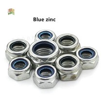 해외 50X M2 M2.5 M3 M4 M5 M6 304 스테인레스 스틸 탄소강 검정색 아연 도금 육각 나일론 삽입 잠금 너트, Blue Carbon Steel