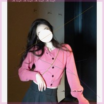 단추달린 작은 니트 스웨터 여성용 짧은 카디건 핑크
