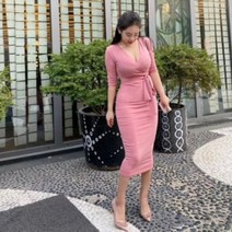 (무배)(제작) 몸매 완벽 보정 포토샵 랩 V넥 슬릿 원피스