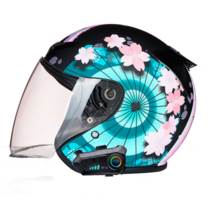 톰리 오픈페이스 블루투스 오토바이헬멧 반모 스쿠터헬멧 바이크, M, 그래픽 블랙