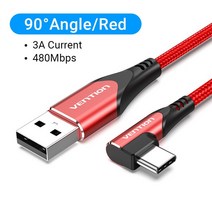 Vention USB C 타입 케이블 직각 충전기 삼성 S10 샤오미 mi9 10 프로 휴대폰 게임 고속 충전 3A, 02 Angle Red_05 2m