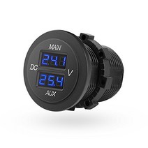 MICTUNING LED Digital Double Voltmeter Round Panel Voltage Monitor Blue for Car Pickup RV Truck Dua, LED Double Vlotmeter