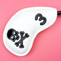 아이언커버 웨지커버 골프 클럽 골프채커버 3 4 5 6 7 8 9 P A S G W 48 50 52 54 56 58 60도 낱개 단품 1P 가죽 스컬 스티치 세트 구성, 화이트