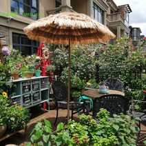 밀짚 파라솔 비치 야자수 오두막 리조트 볏짚 카페, 1.4M 나무돌+철끝포크(흙바닥은 깊이 넣어야 함)