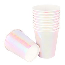 [루피너스] 메탈릭 파티컵 8온스 10입 [홀로그램화이트] 생일파티 행사용품 종이컵 종이파티컵, 단품, 단품