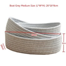 1Pc 손으로 짠 바구니 세탁 바구니 보관 사무실 잡화 수제 뜨개질 코튼 햄퍼 라운드 & 보트 소형 대형 Orgenizer, 회색 보트