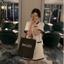 DFMEI 스트라이프 원피스 여성 티셔츠 원피스 캐주얼 루즈핏 A라인 스커트