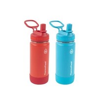 ThermoFlask 빨대 뚜껑이 있는 스테인리스 스틸 병 레드 및 블루 473 2ml(16온스) 2개입, 16 oz