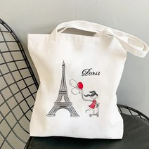 캔버스 숄더ILove Paris-프린트 쇼핑 가방 토트백 캔버스 여성 코튼 천 숄더백 핸드백 재사용 가능한 식료