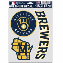 WinCraft MLB Milwaukee Brewers 데칼 다용도 팬 3팩 팀 색상 원 사이즈