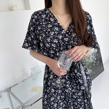 빅사이즈 플라워 허리 리본 롱 원피스 55 66 77 88 하객코디