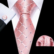 실크넥타이 웨딩 자동 남성 배리. 왕 핑크 격자 무늬 패션 실크 넥타이 짠 목 포켓 스퀘어 커프스 단추 세트 레저 파티 N-6012
