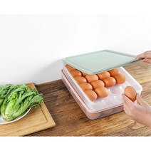 적층 뚜껑 계란 달걀 정리 냉장고 보관함 2개 회사원 주방 학생 튼튼한, 그린