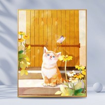 러블리 따뜻한 오후의 햇살과 고양이 카툰 일러스트 보석십자수 DIY 만들기 세트 집콕취미 핸드메이드 선물 집안 인테리어 다이아몬드 그림 액자 없음 20종, GB847