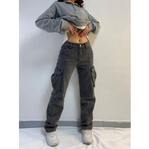 데님긴바지 weiyao 여성 카고 바지 스트레이트 카고 청바지 바지 하이 웨이스트 빈티지 pantalon streetwear femme mujer multi pocket