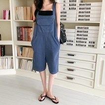 여자 나시 미디 반바지 빅포켓 코튼 멜빵 점프수트