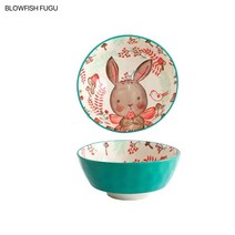 BLOWFISH FUGU 북유럽 그릇 세트 캐릭터 밥그릇 국그릇입니다+랜덤 사은품, 1P6.5인치입니다, 토끼