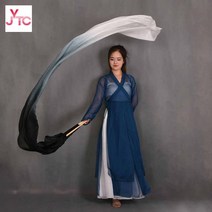 부채춤 너슬부채 그라데이션 실크 무용부채 연습 공연, 모조 실크 백회흑 31cm 부채살 총연장 1.2m