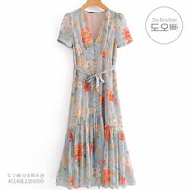 도오빠 여성 쉬폰 원피스 롱원피스 플라워 브이넥 여름 여자원피스 반팔 여름원피스 20대 30대 패션 데이트룩 하객 휴양지 쉬폰롱원피스 인기템 국내배송