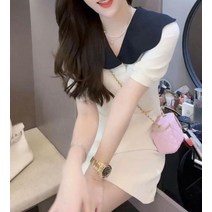 러블리 레트로 빅카라 크림색 키작녀 하객 숏 원피스 페미닌 결혼식 미니 정장원피스 귀여운 데일리