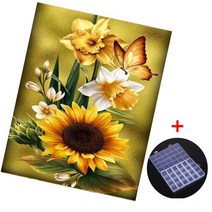 MJS 보석십자수 캔버스형 50 x 40 cm DIY 세트 비즈함 증정, 황금나비와 해바라기