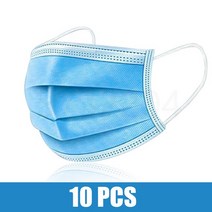 10/50/100/200PCS 일회용 마스크 Earloop 핑크 Bule 블랙 화이트 입 3 레이어 Meltblown 부직포 얼굴, [01] 10PCS-Blue