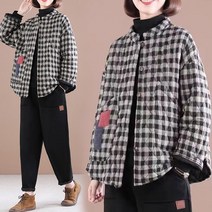 도니와 여성 차이나카라 블랙체크 누빔 패치포인트 자켓 점퍼