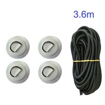 새로운 6PCS 서핑 보드 배가 보트 PVC 패치 스테인레스 스틸 D 링 데크 리깅 SUP 라운드 패드 5M 탄성 번지 로프 키트, 4White Pad 3.6m 로프