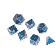 FCSHOP 7 팩 양면 주사위 D & D 주사위 게임 D4 D6 D8 D10 D20 RPG 테이블 게임용 다면체 주사위 세트, 14mm, 아연 합금, 크롬 로얄 블루