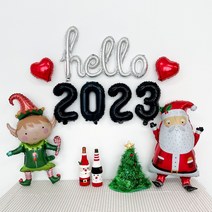 쏙쏙마켓 헬로 2023 산타와 요정 풍선 장식 세트 새해 크리스마스, 블랙 세트