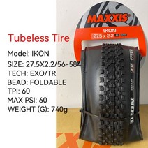 MAXXIS IKON MTB 자전거 튜브리스 타이어 29 x 2.2 60/120tpi XC 산악 접이식 레디, 3C EXO TR 27.5X2.5-B
