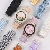 타임스토리 디먼트 갤럭시워치5 4 3 호환 스크런치 스트랩 곱창 밴드 시계줄 20mm, 체크 스카이블루