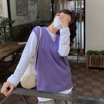 니트 스웨터 런닝 베스트 조끼 여성 겨울 가을 오버핏 학원 무드 디자인감각 보이핏 볼륨 와이드 루즈핏 2638009655