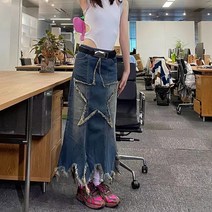 코발트셔츠 오버핏셔츠 남자셔츠남방 Y2K 카와이 하라주쿠 스타 무릎 길이 미디 롱 스커트 고딕 그런지 청