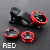 3in1 어안 전화 렌즈 0.67x 광각 줌 어안 매크로 렌즈 스마트 폰용 전화에 클립 렌즈가있는 카메라 키트, 빨간 렌즈