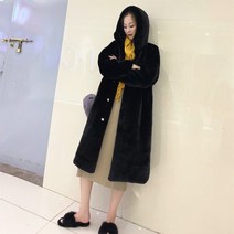 인조밍크 루즈핏 후드 롱 페이크퍼코트 GT838