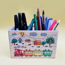 DIY 원목 사각형 캐릭터 나무연필꽂이 만들기/2칸/펜꽂이/연필통-기차여행, 멕시코