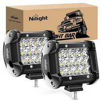 미국발송 Nilight 2피스 12.7cm(5인치) 96W 투광 LED 조명 바 3600LM 운전 조명 안개등 LED 오프로드 조명 트럭 지프 UTV ATV 해양 보트용, 2Pcs Spot Lights