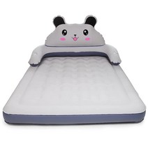 펌프가 있는 아동용 공기 주입식 에어 매트리스 - 탈착식 등받이 및 보관 가방이 있는 캐릭터 에어베드 - 캠핑 파티 해변 및 놀이 시간에 적합한 실내 실외 사용 (퀸 사이즈), White Rabbit