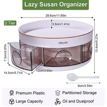 TQSAYHOB 6개의 분할 통이 있는 2단 Lazy Susan 오거나이저 캐비닛용 360도 회전 턴테이블 플라스틱 주방 향신료 정리함 조미료 식료품 저장실 욕실용 향수